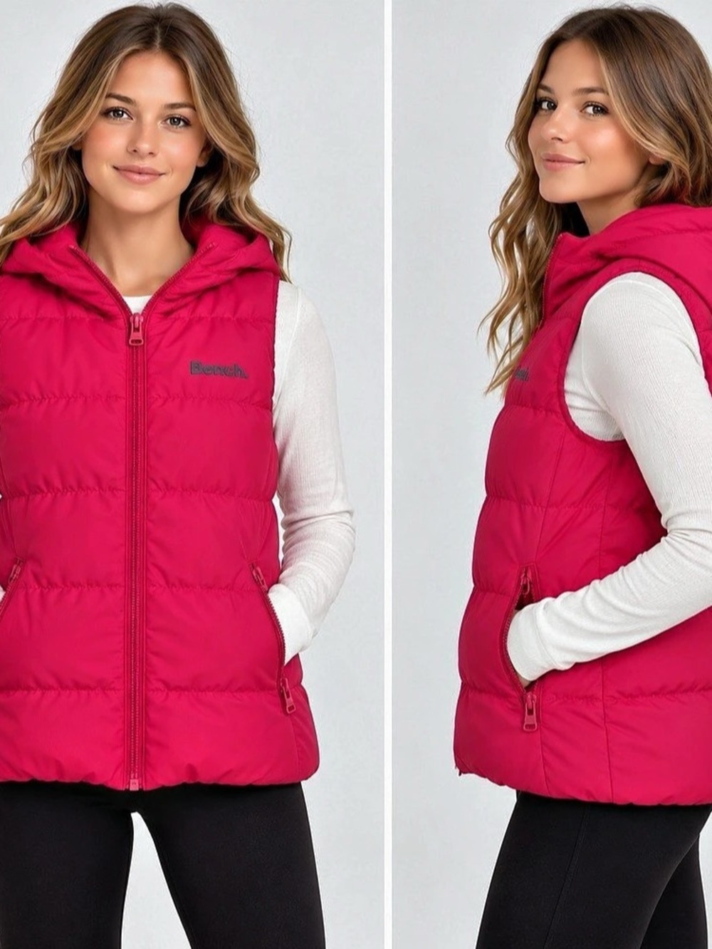 Bench Women’s Small Pink Hooded Puffer Vest Packable Hood Full Zip